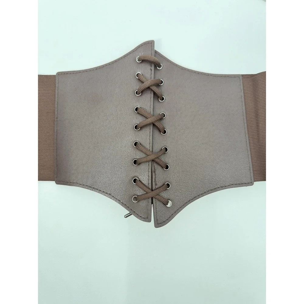 Unbranded Corset Belt Women OS Brown Lace Up Elastic Cinch Waist Faux Leather